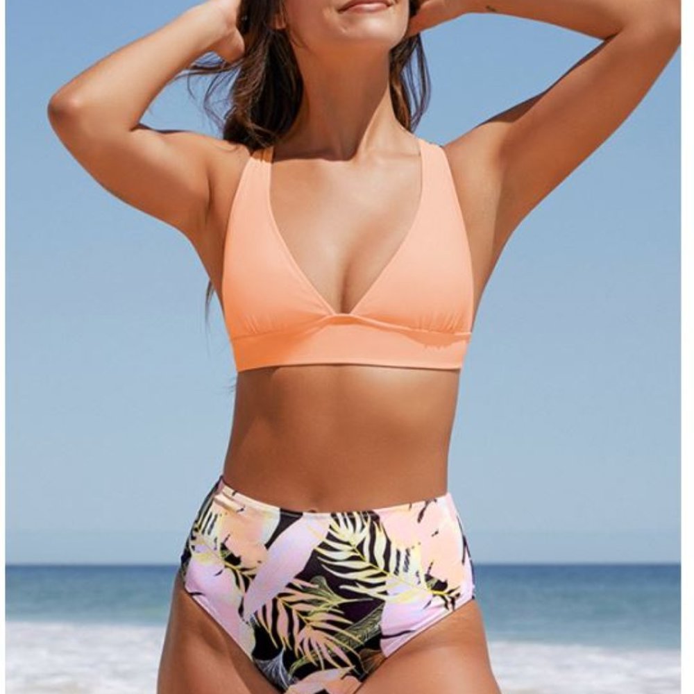 NWT Popvil Floral Tall Tri Self Tie Bikini Set